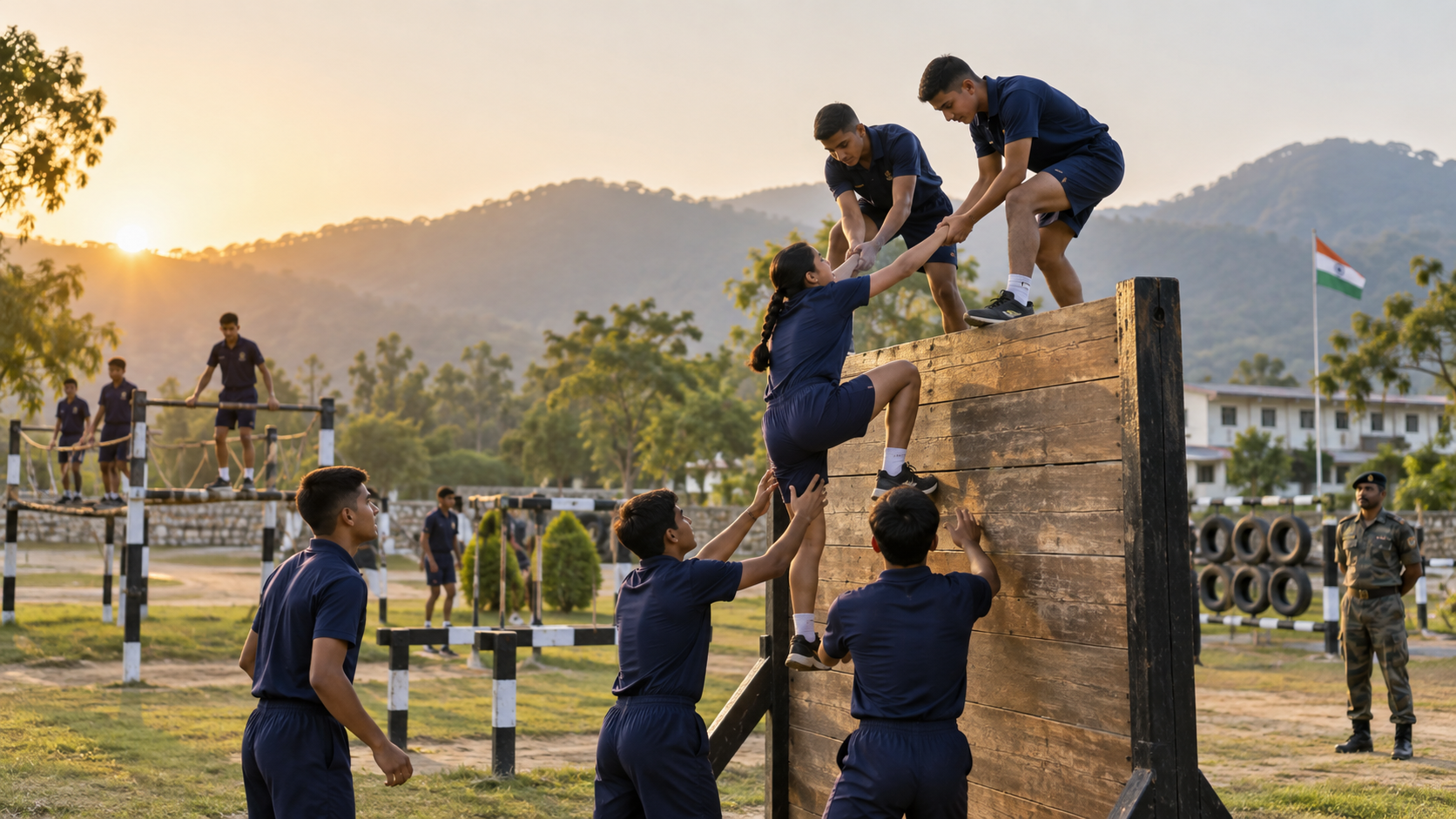 Cadets working together on an outdoor group task